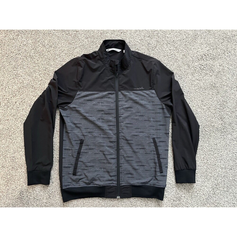 Travis Mathew Black Gray Full Zip Lightweight Bomber Jacket Size Large L Striped